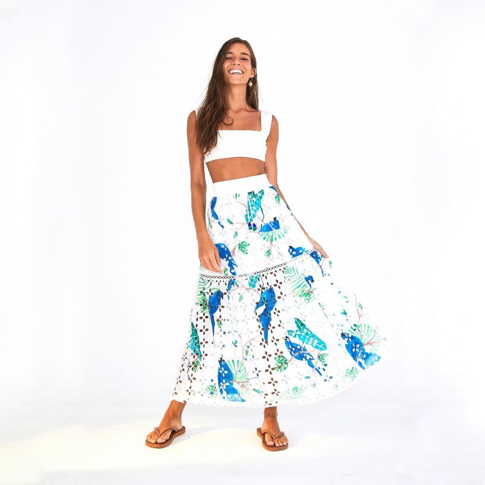 FARM Rio Arara Eyelet Long Skirt